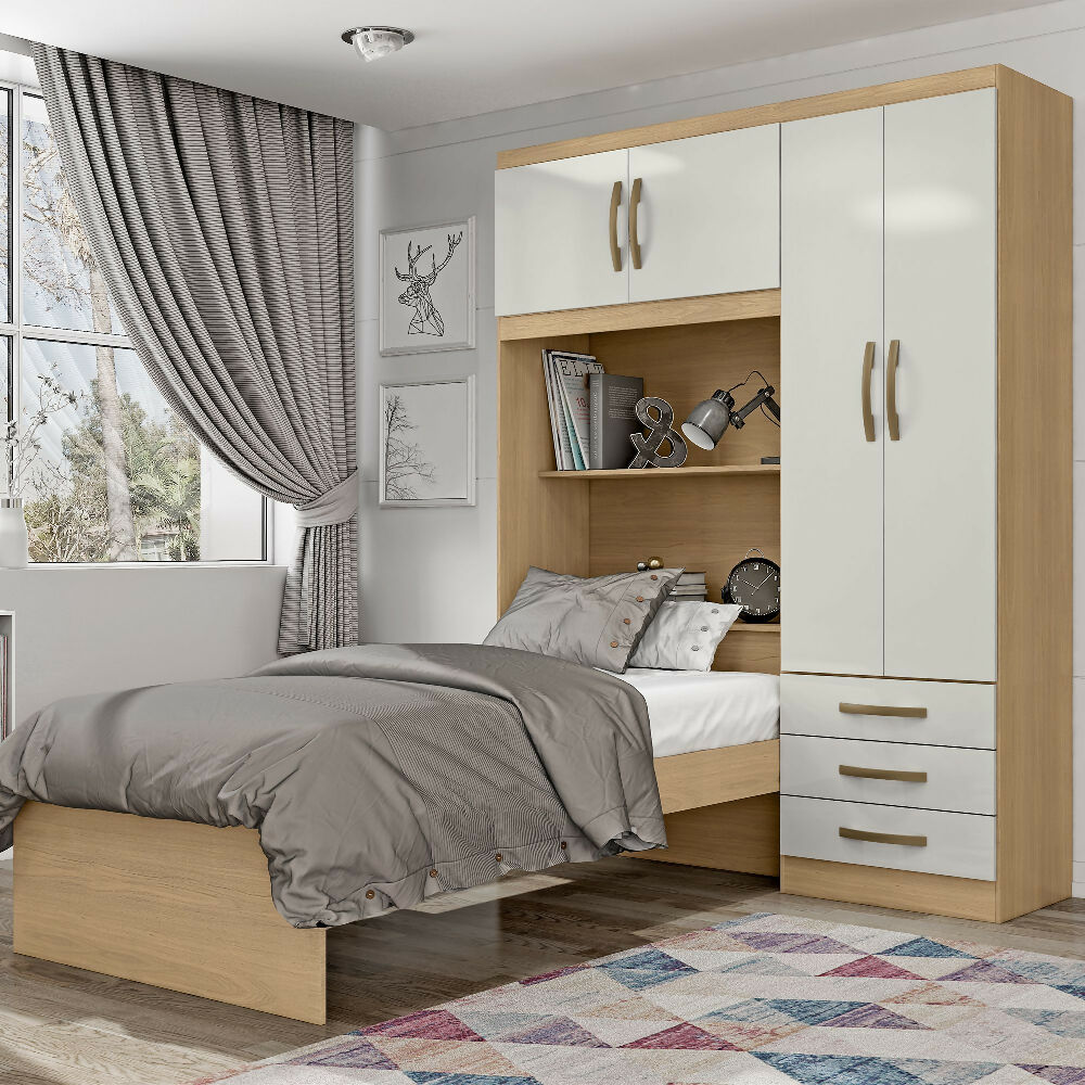Closet con cama - Almendra/Blanco Apagado