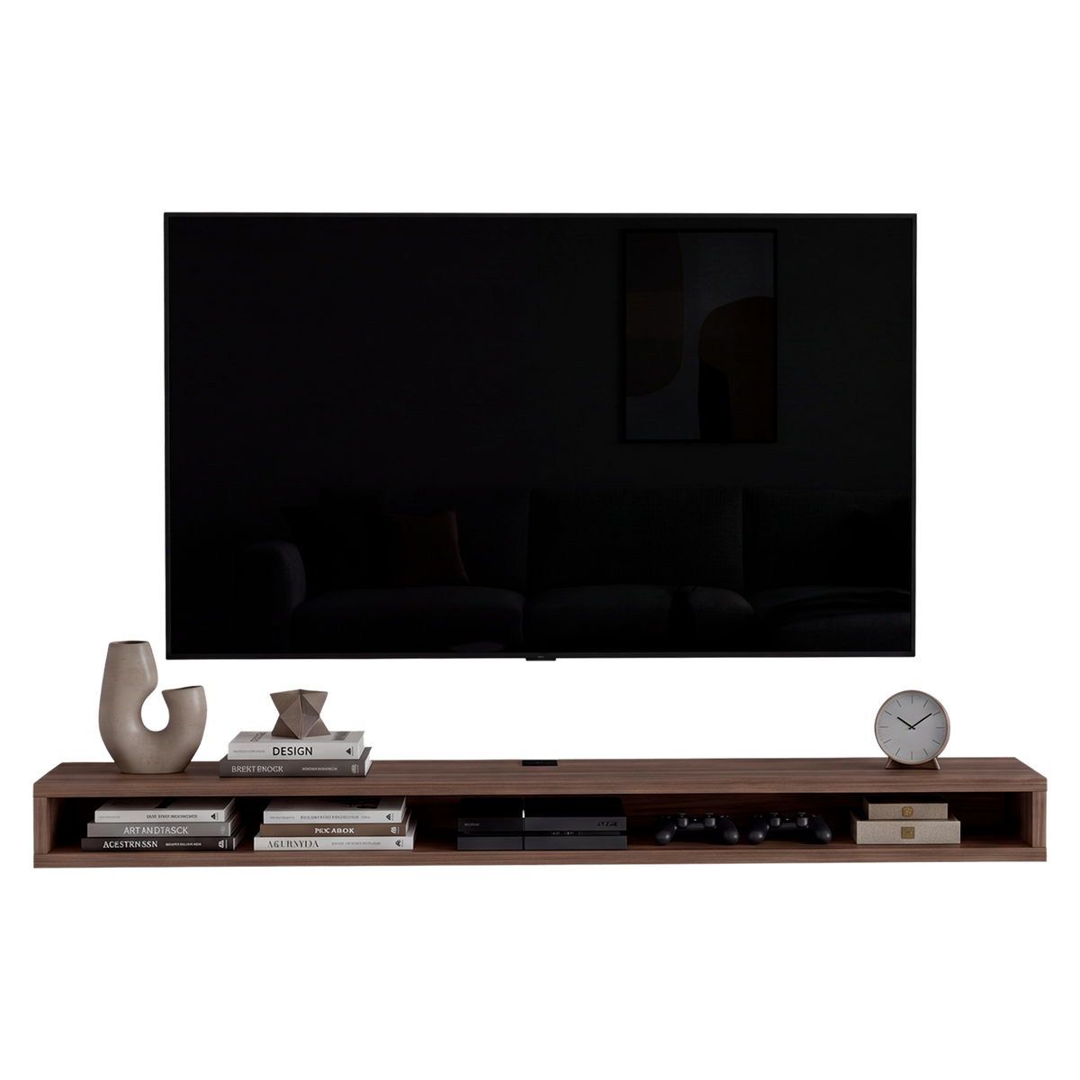 Mesa para TV Flotante Luft, Avellana, con un Diseño Contemporáneo