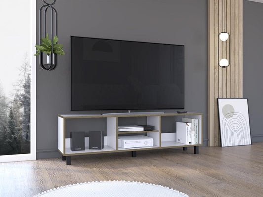 Mesa Para Tv Tunez, Blanco y Café Oscuro, Para Televisor Hasta 70 Pulgadas