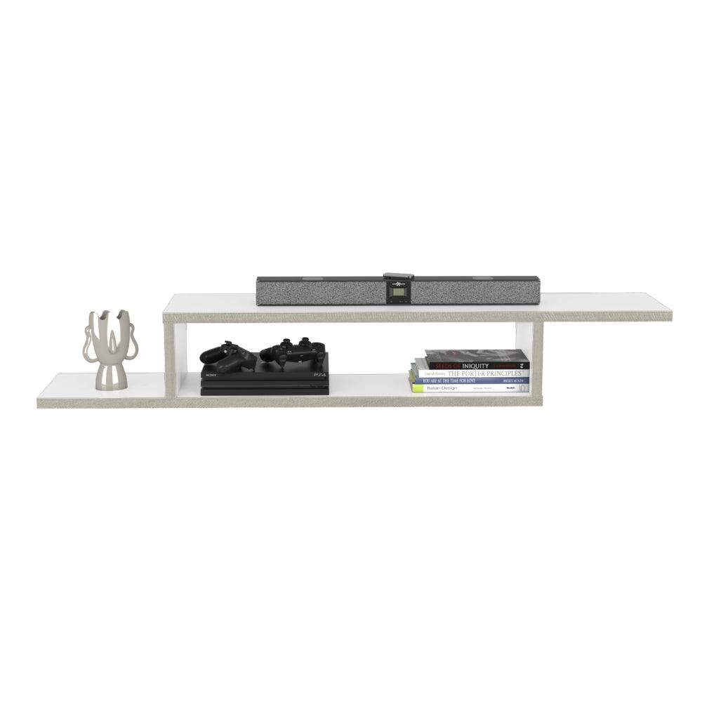 Mesa Para Tv Flotante Dilix, Blanco Nevado, con superficie para objetos decorativos