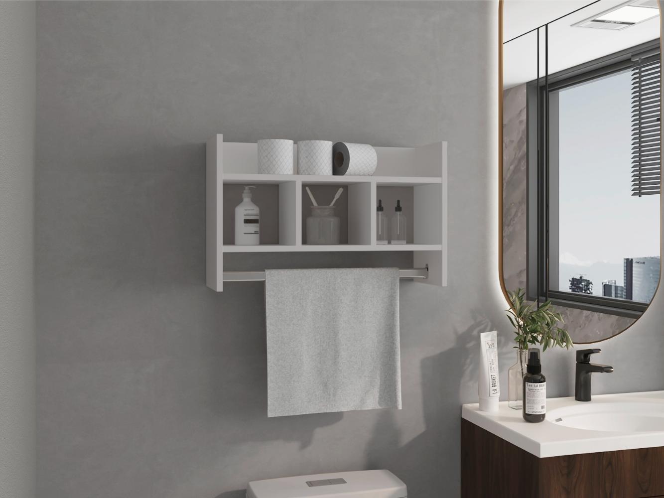 Gabinete de Baño Beki, Kronos Blanco, con espacio para ubicar objetos y un tubo para colgar toallas ZF