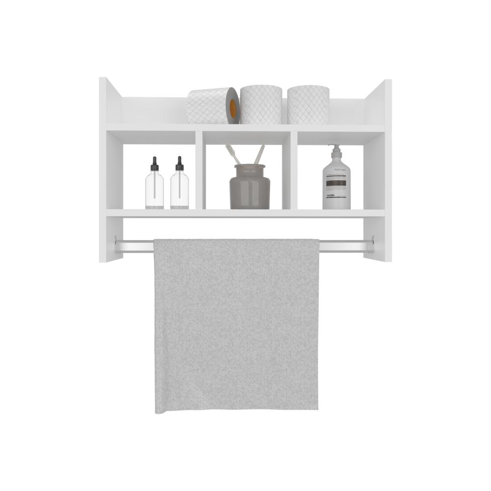 Gabinete de Baño Beki, Kronos Blanco, con espacio para ubicar objetos y un tubo para colgar toallas ZF