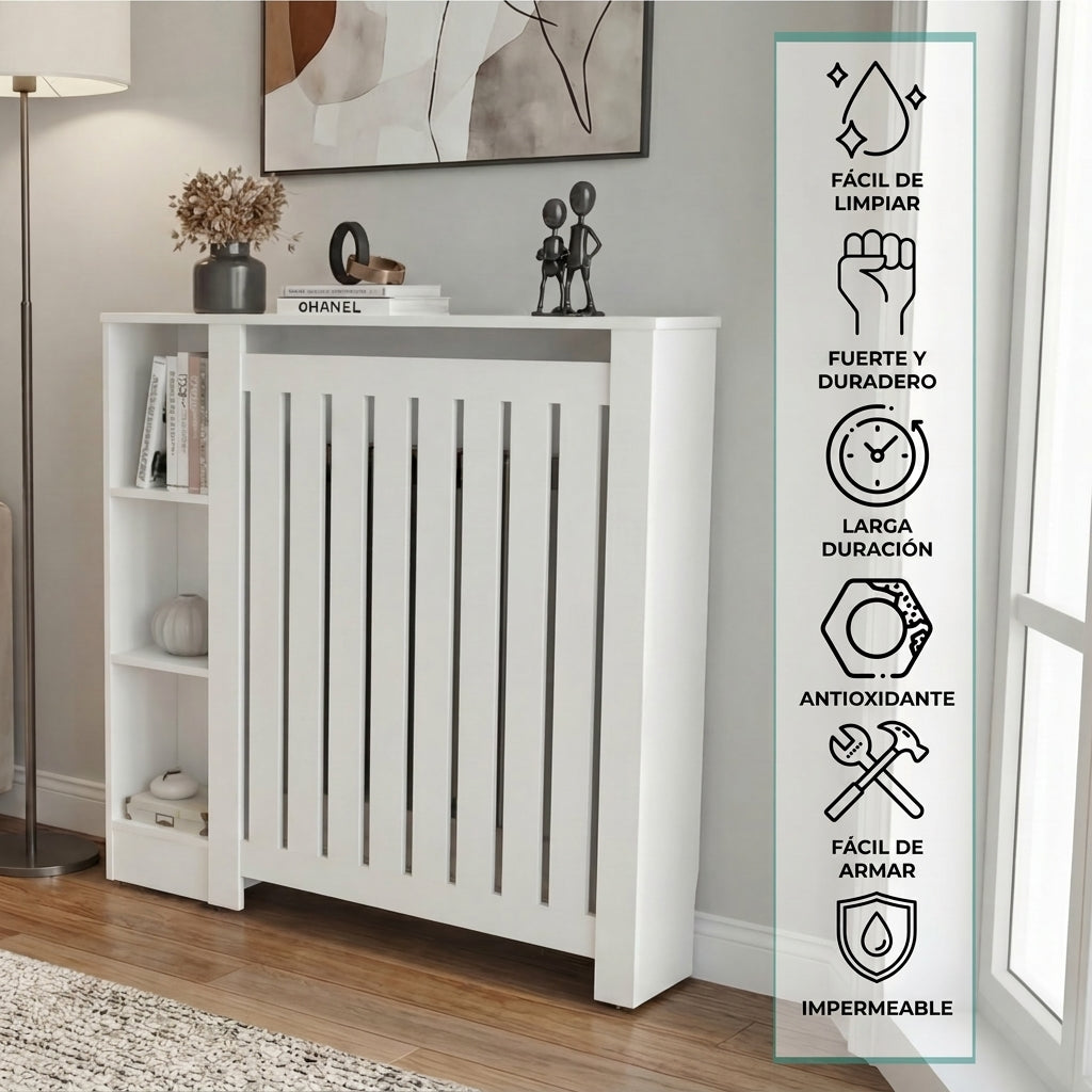 Cubierta para Radiador Joseph, Blanco Duqueza, Con espacios para objetos decorativos ZF