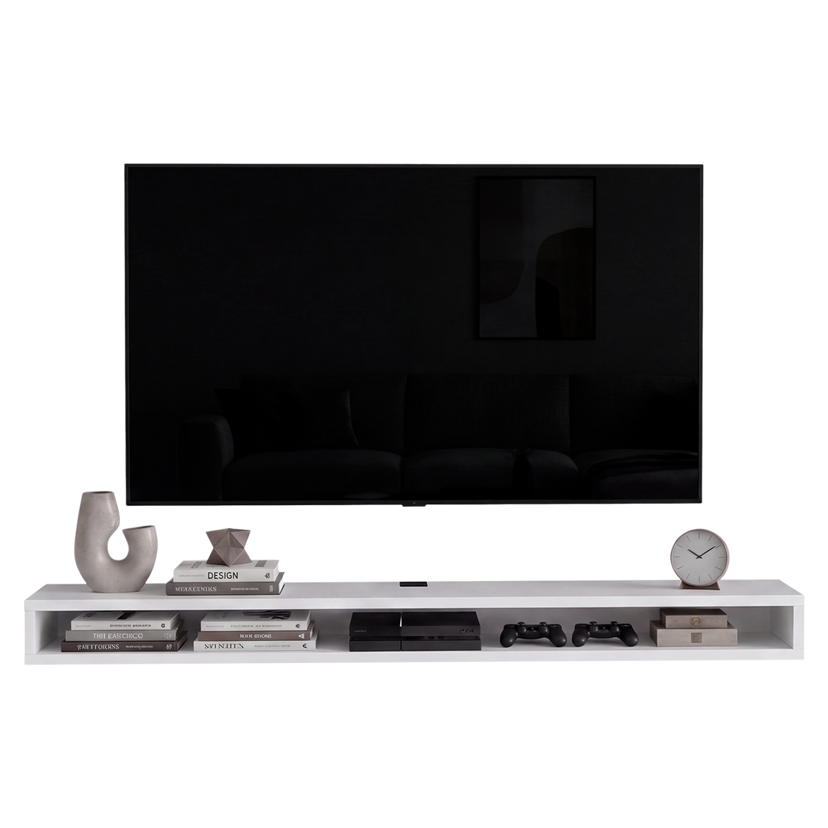 Mesa para TV Flotante Luft, Blanco, con un Diseño Contemporáneo