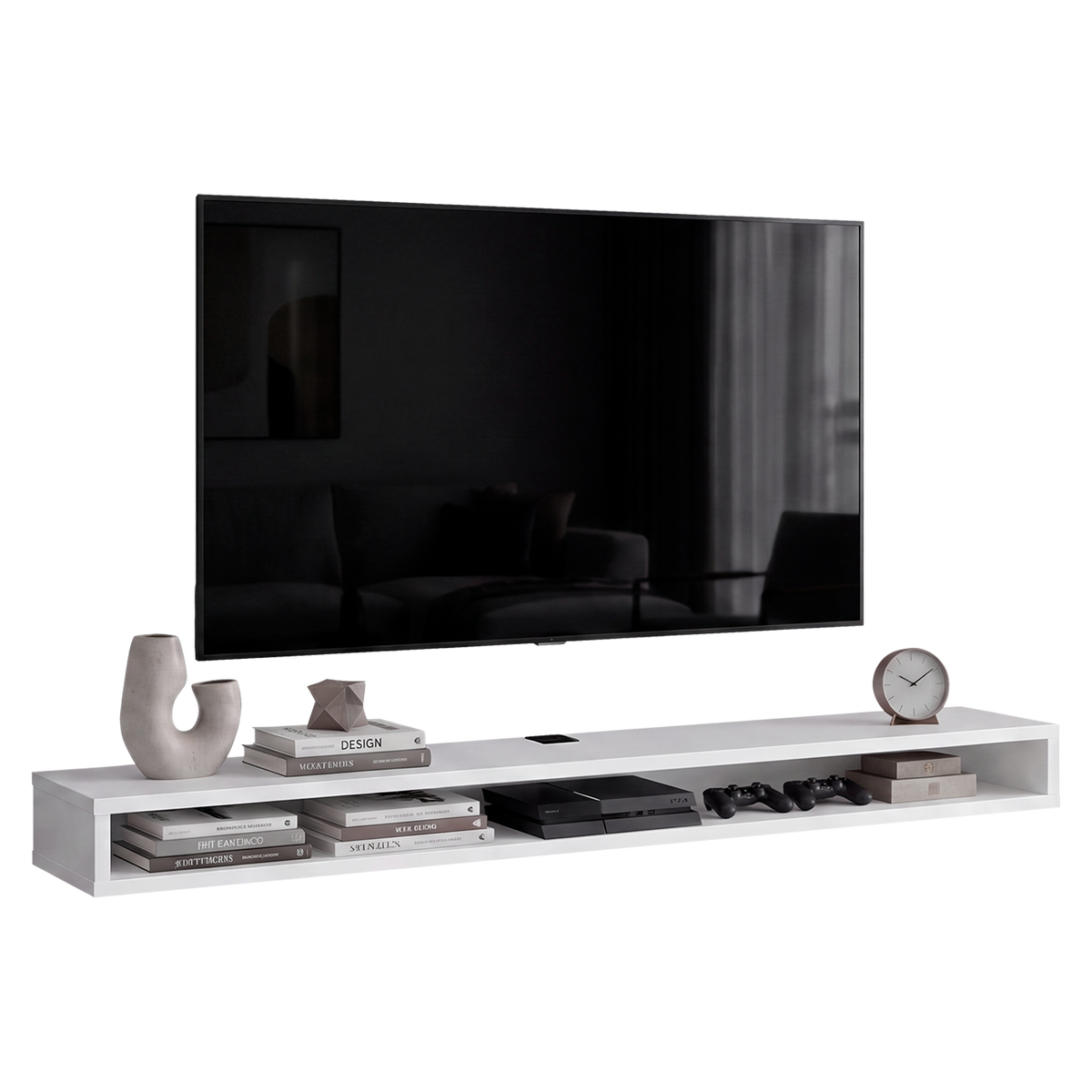 Mesa para TV Flotante Luft, Blanco, con un Diseño Contemporáneo