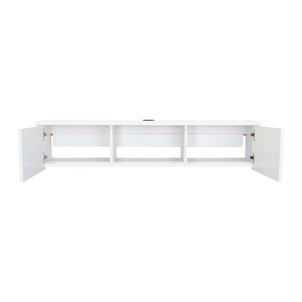 Mesa Para Tv Flotante Gleid, Blanco, con Dos Puertas Abatibles