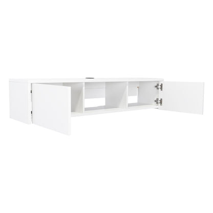 Mesa Para Tv Flotante Gleid, Blanco, con Dos Puertas Abatibles