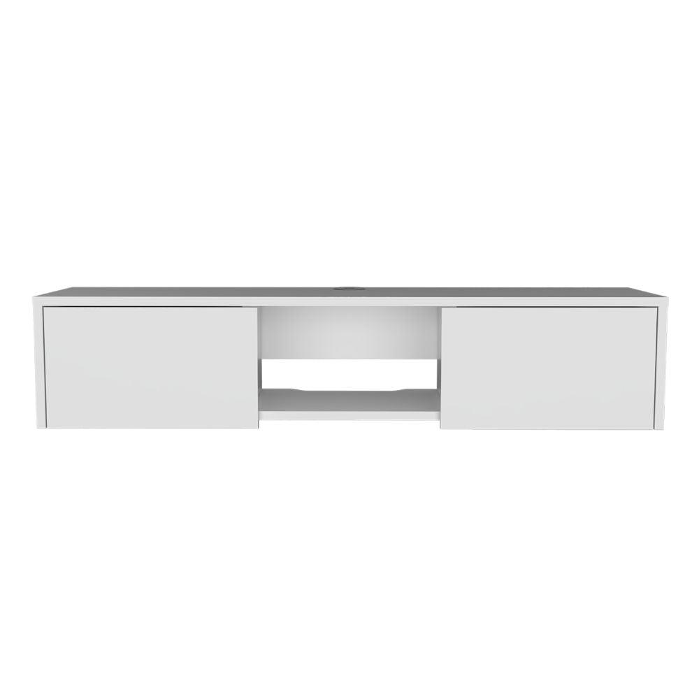Mesa Para Tv Flotante Gleid, Blanco, con Dos Puertas Abatibles