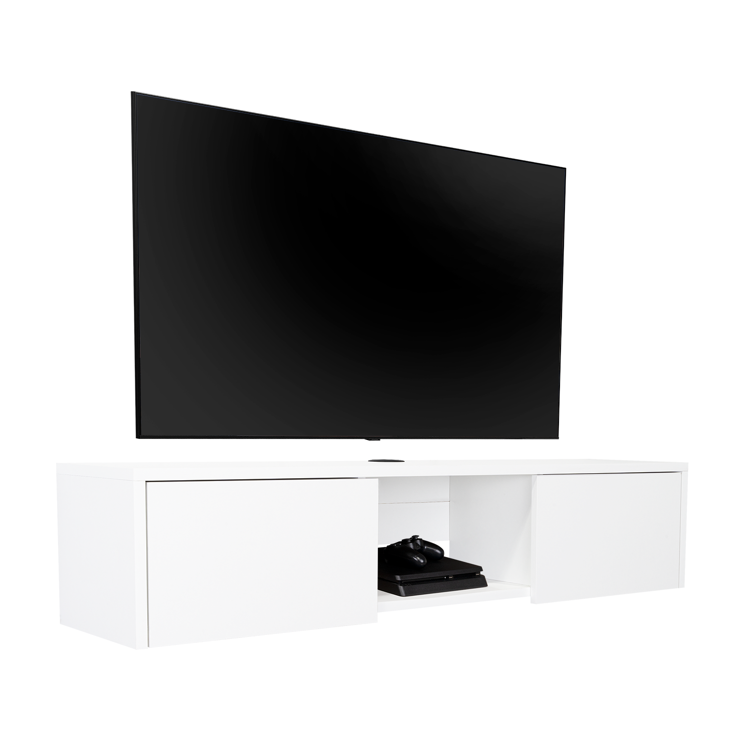 Mesa Para Tv Flotante Gleid, Blanco, con Dos Puertas Abatibles