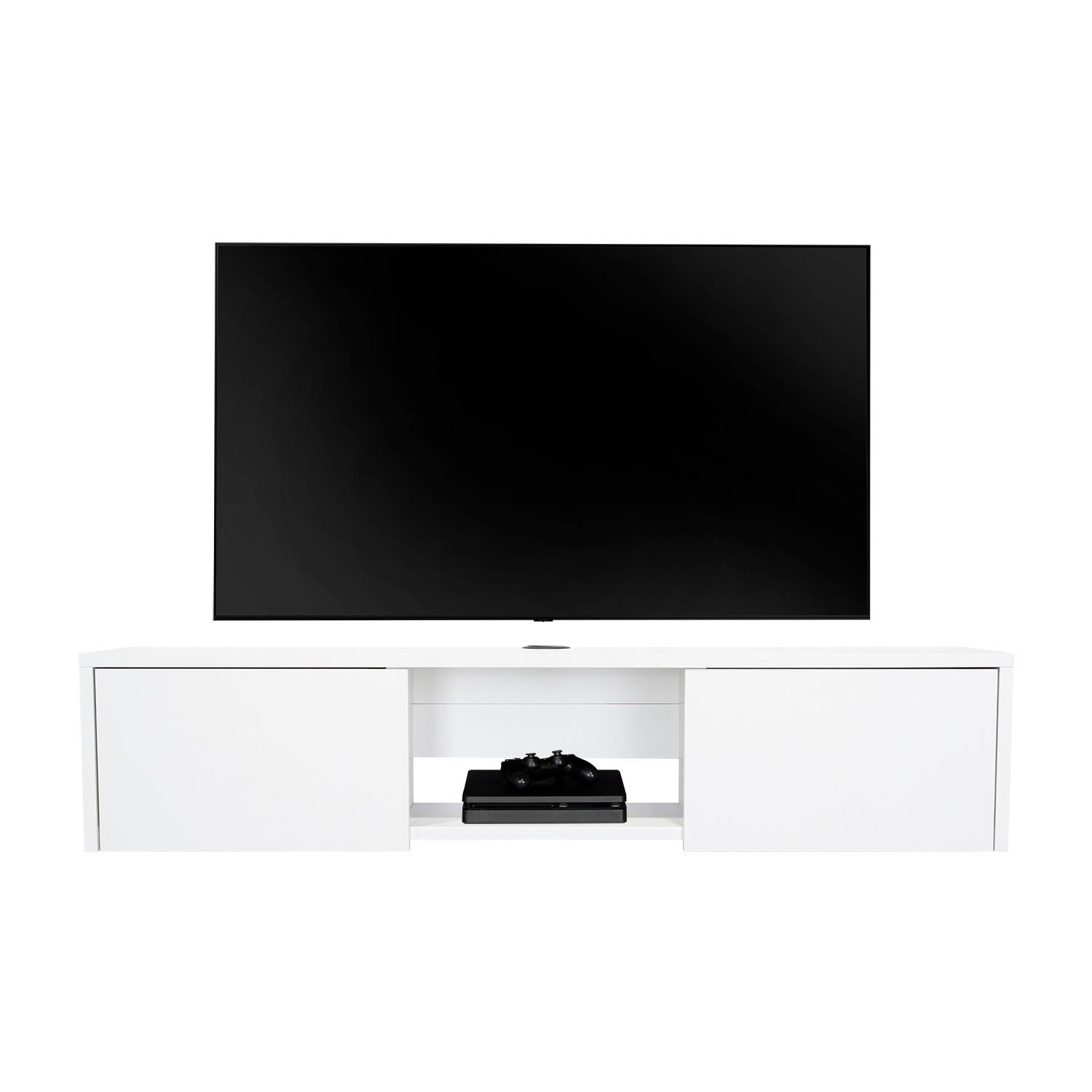 Mesa Para Tv Flotante Gleid, Blanco, con Dos Puertas Abatibles
