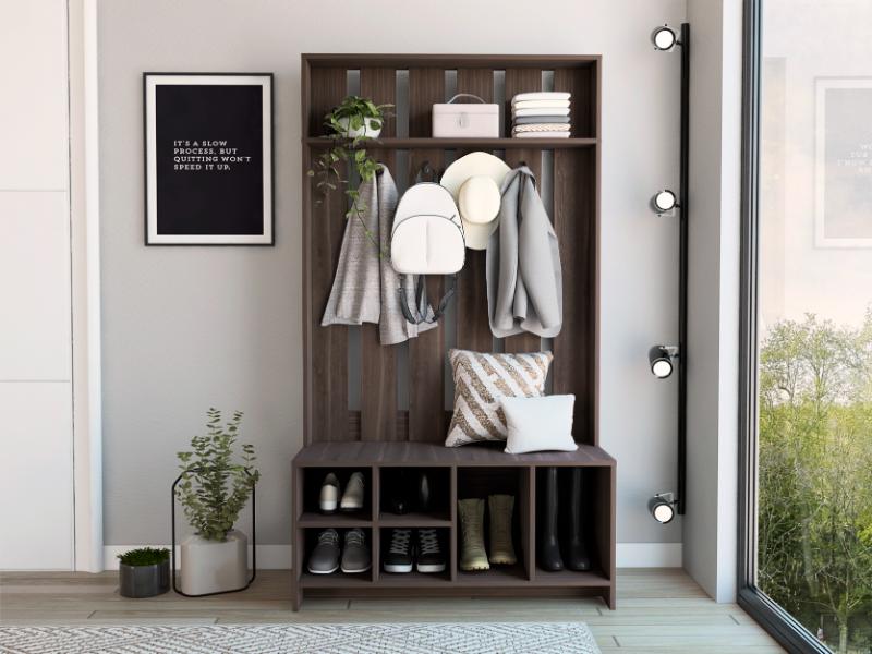 Mueble Auxiliar Zapatero Ascher, Avellana, Ideal Para Ubicar Bolsos Entre Otros