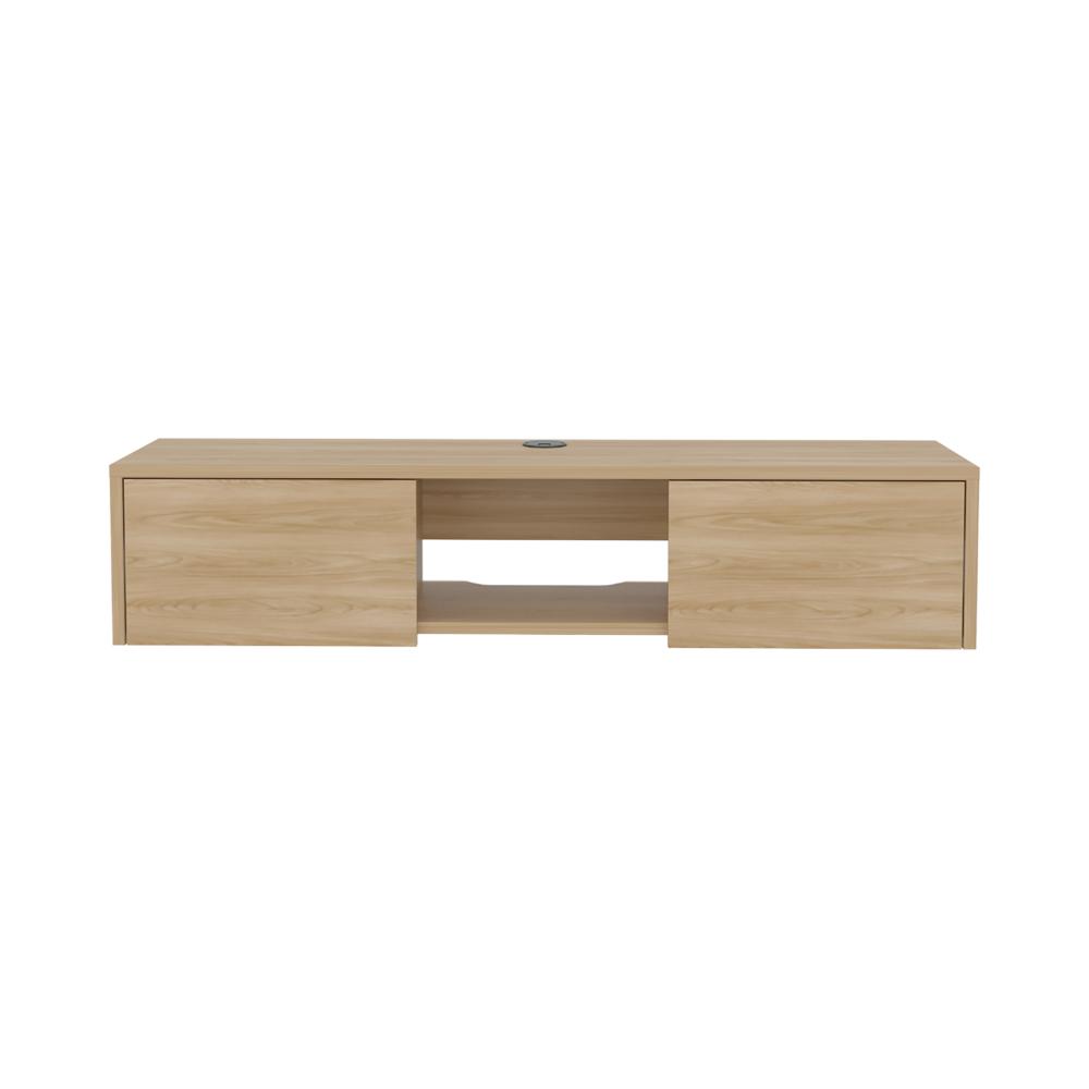 Mesa Para Tv Flotante Gleid, Fresno Europeo, con Dos Puertas Abatibles