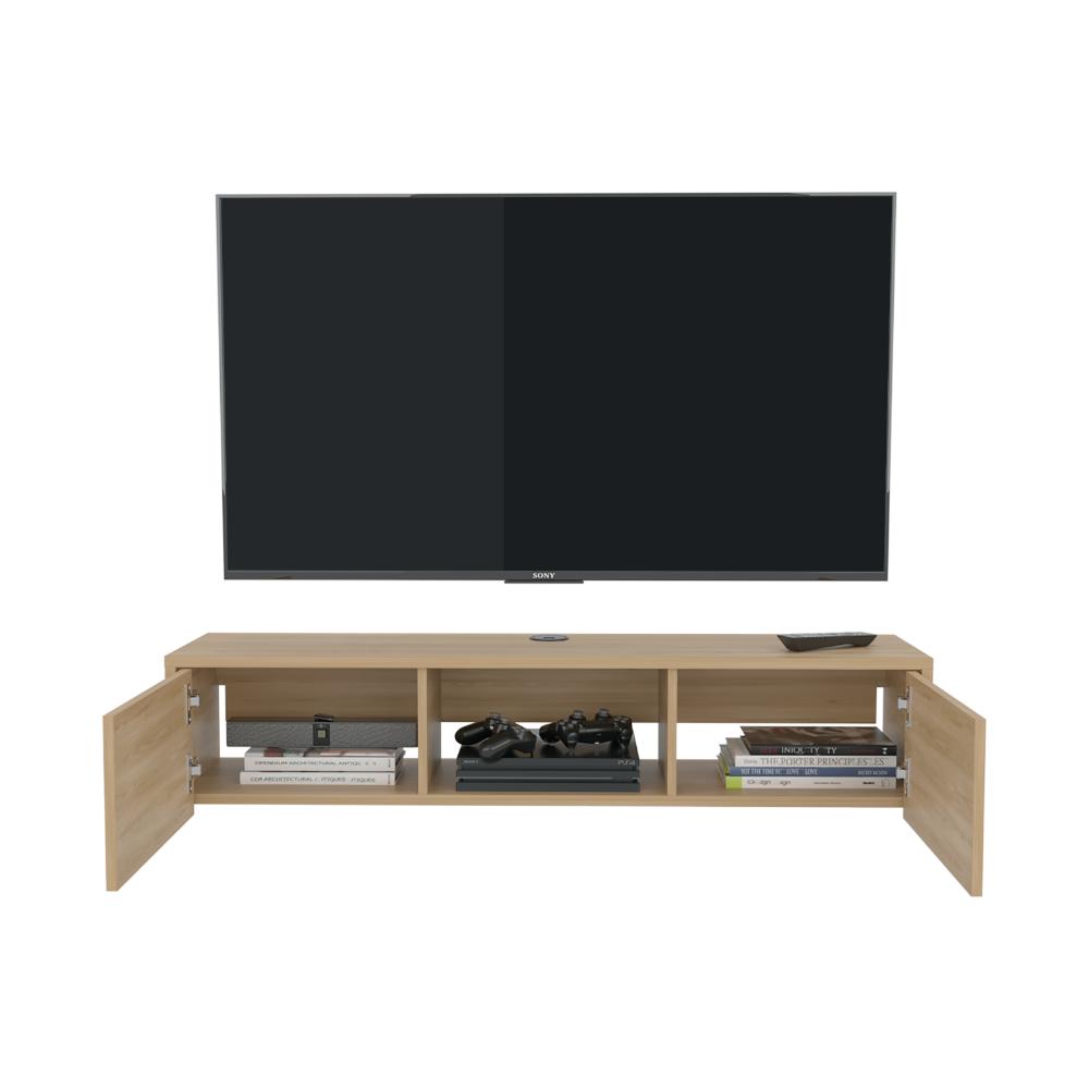 Mesa Para Tv Flotante Gleid, Fresno Europeo, con Dos Puertas Abatibles