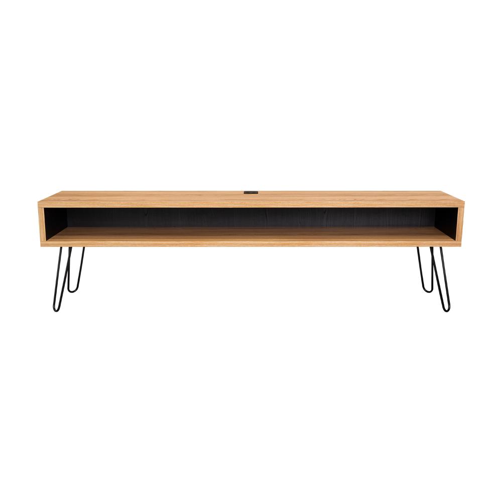 Mesa Para Tv Ralf, Fresno Europeo y Wengue, con patas metálicas y espacio de tv hasta 70 pulgadas
