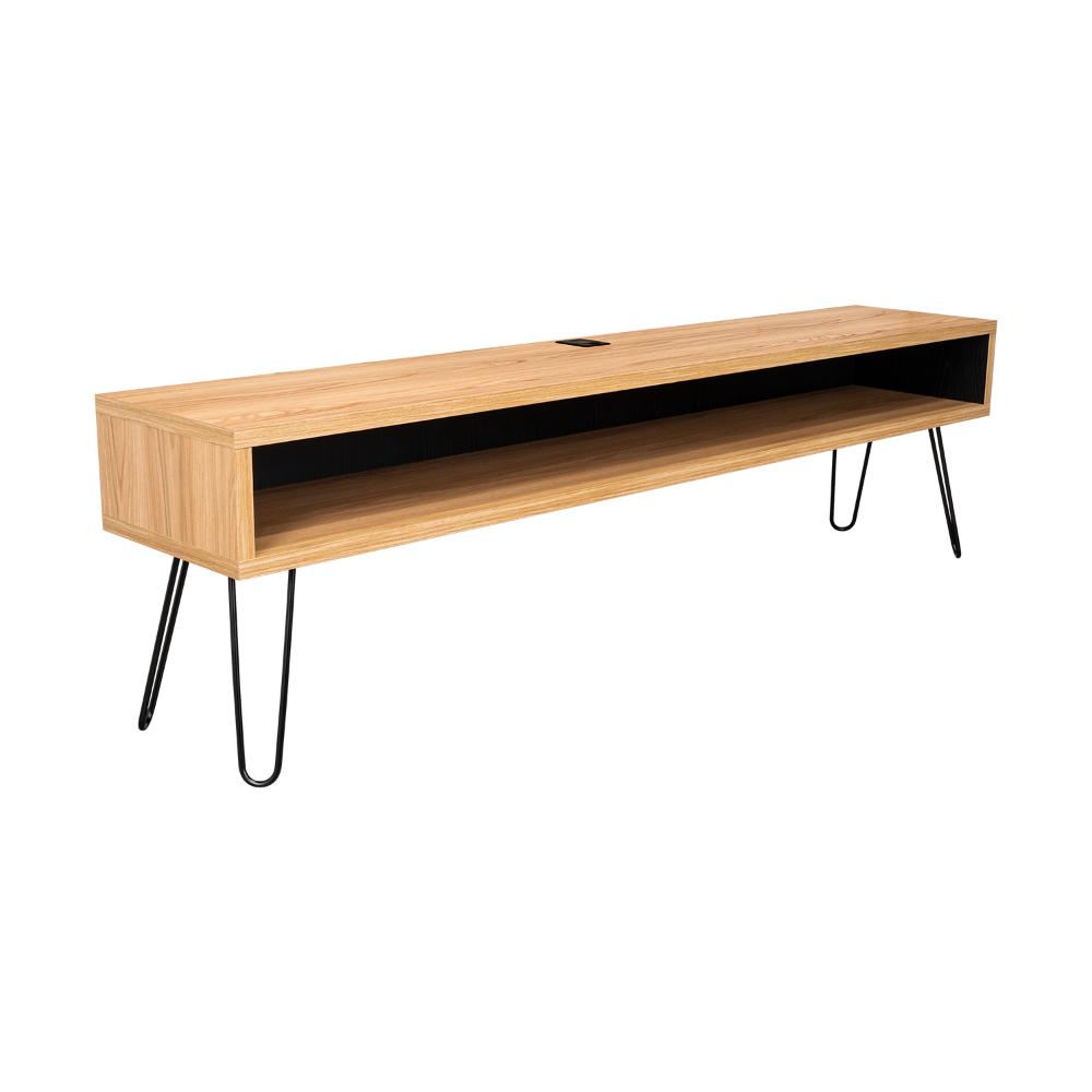 Mesa Para Tv Ralf, Fresno Europeo y Wengue, con patas metálicas y espacio de tv hasta 70 pulgadas