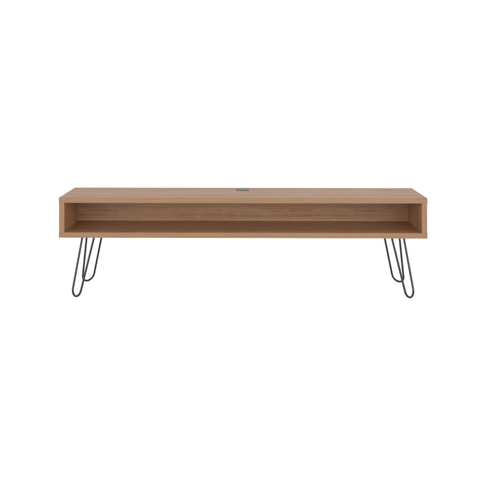 Mesa Para Tv Ralf, Miel, con patas metálicas y espacio de tv hasta 70 pulgadas