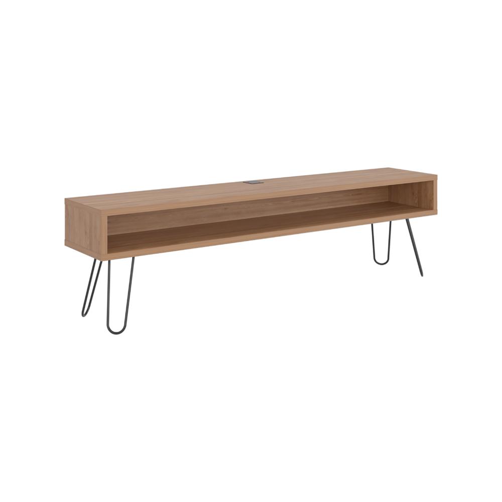 Mesa Para Tv Ralf, Miel, con patas metálicas y espacio de tv hasta 70 pulgadas