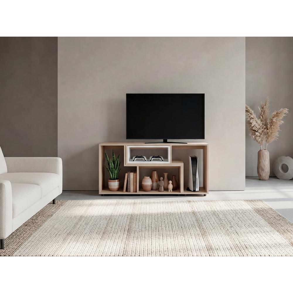 Mesa Para Tv Ascher, Cartagena y Blanco, con Espacio Para Televisor de 50 Pulgadas