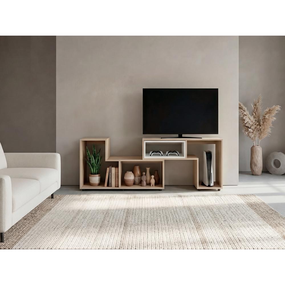 Mesa Para Tv Ascher, Cartagena y Blanco, con Espacio Para Televisor de 50 Pulgadas