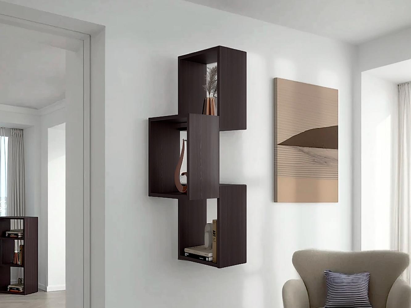 Repisa Pared Seyner, Wengue, Tres cubos con espacio para colocar objetos decorativos ZF