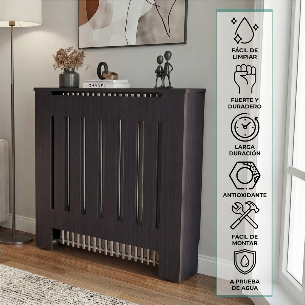 Cubierta para Radiador Linn, Wengue, cuenta con espacio para colocar objetos decorativos ZF
