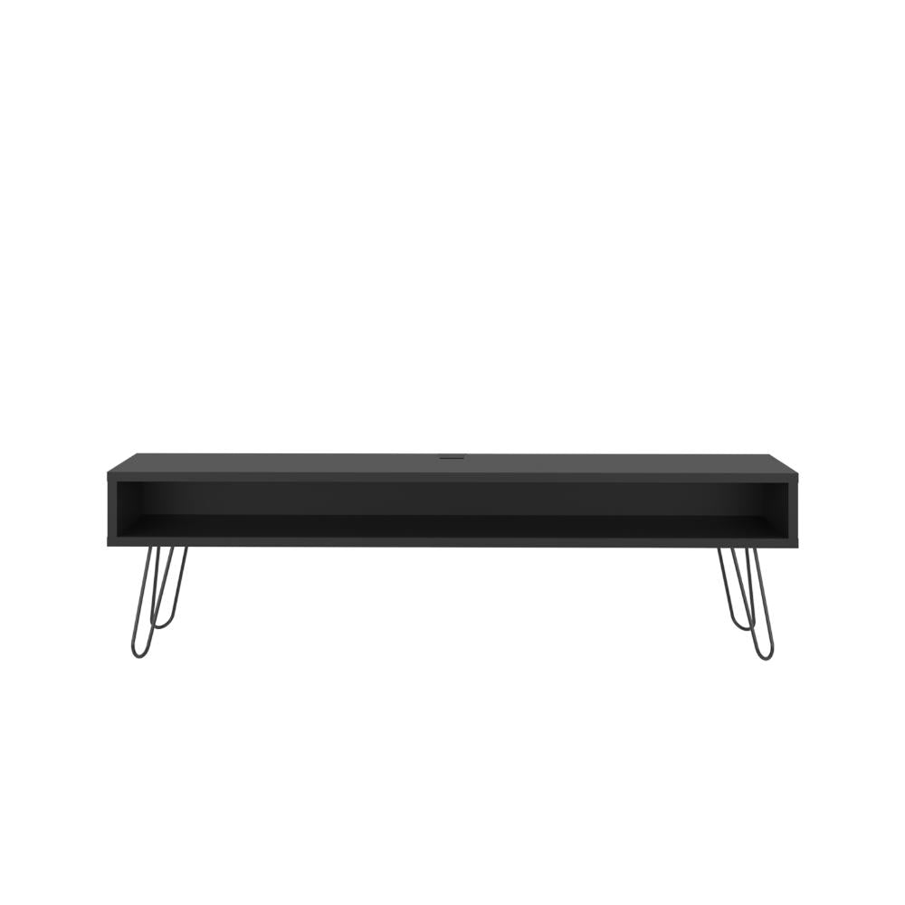 Mesa Para Tv Ralf, Wengue, con patas metálicas y espacio de tv hasta 70 pulgadas