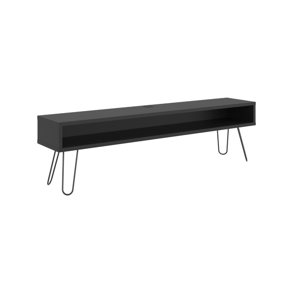 Mesa Para Tv Ralf, Wengue, con patas metálicas y espacio de tv hasta 70 pulgadas