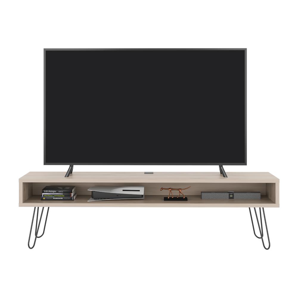 Mesa Para Tv Ralf, Humo, con patas metálicas y espacio de tv hasta 70 pulgadas