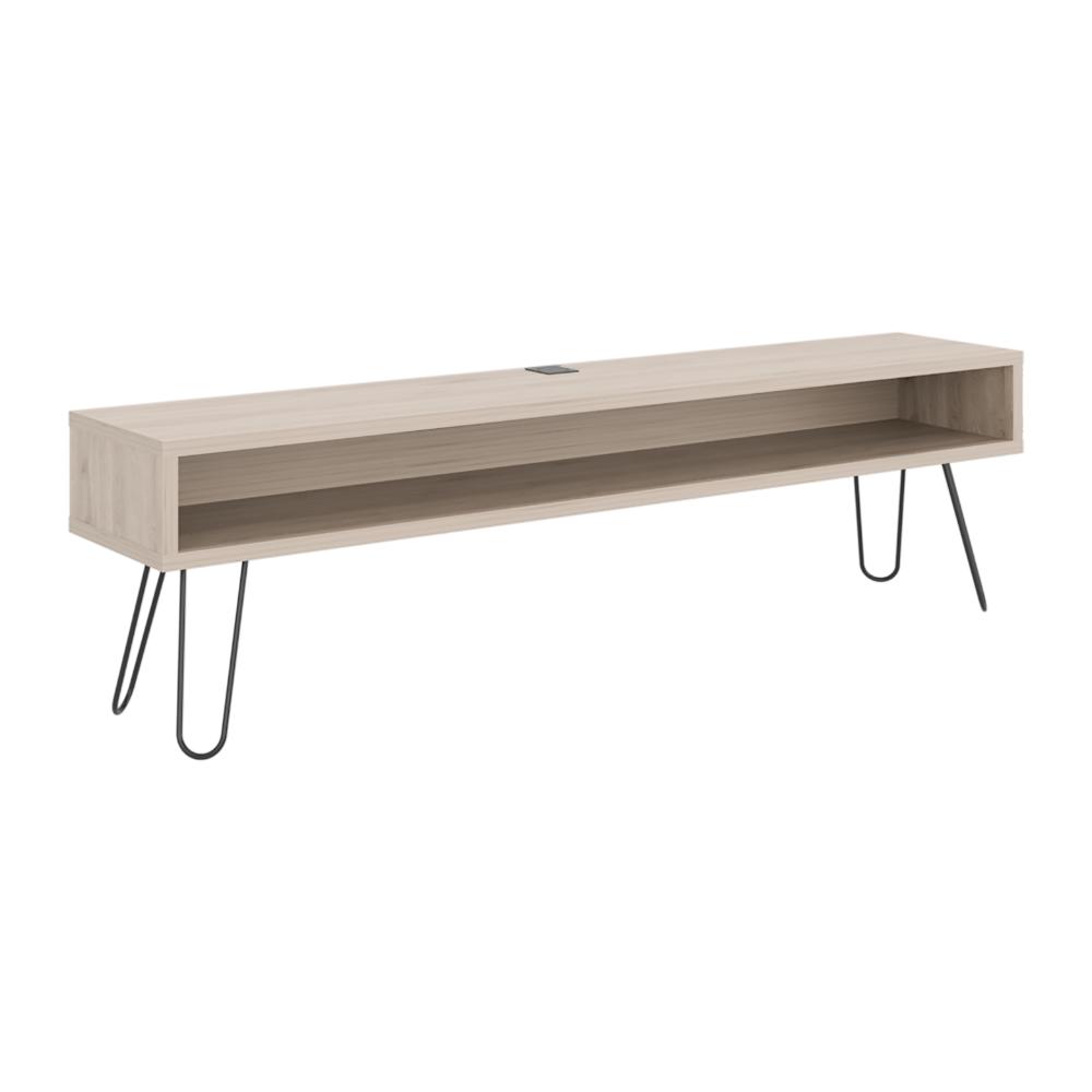 Mesa Para Tv Ralf, Humo, con patas metálicas y espacio de tv hasta 70 pulgadas