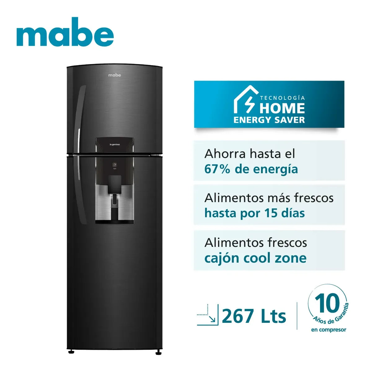Nevera Mabe No Frost Congelador Superior 250 Litros, Negro