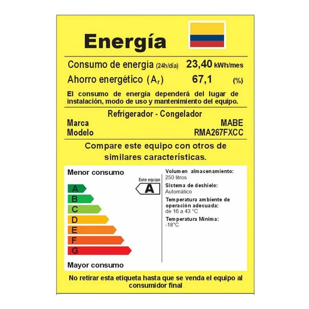 Nevera Mabe No Frost Congelador Superior 250 Litros, Negro