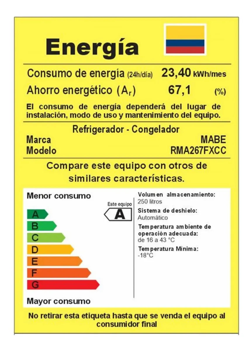 Nevera Mabe No Frost Congelador Superior 250 Litros, Negro