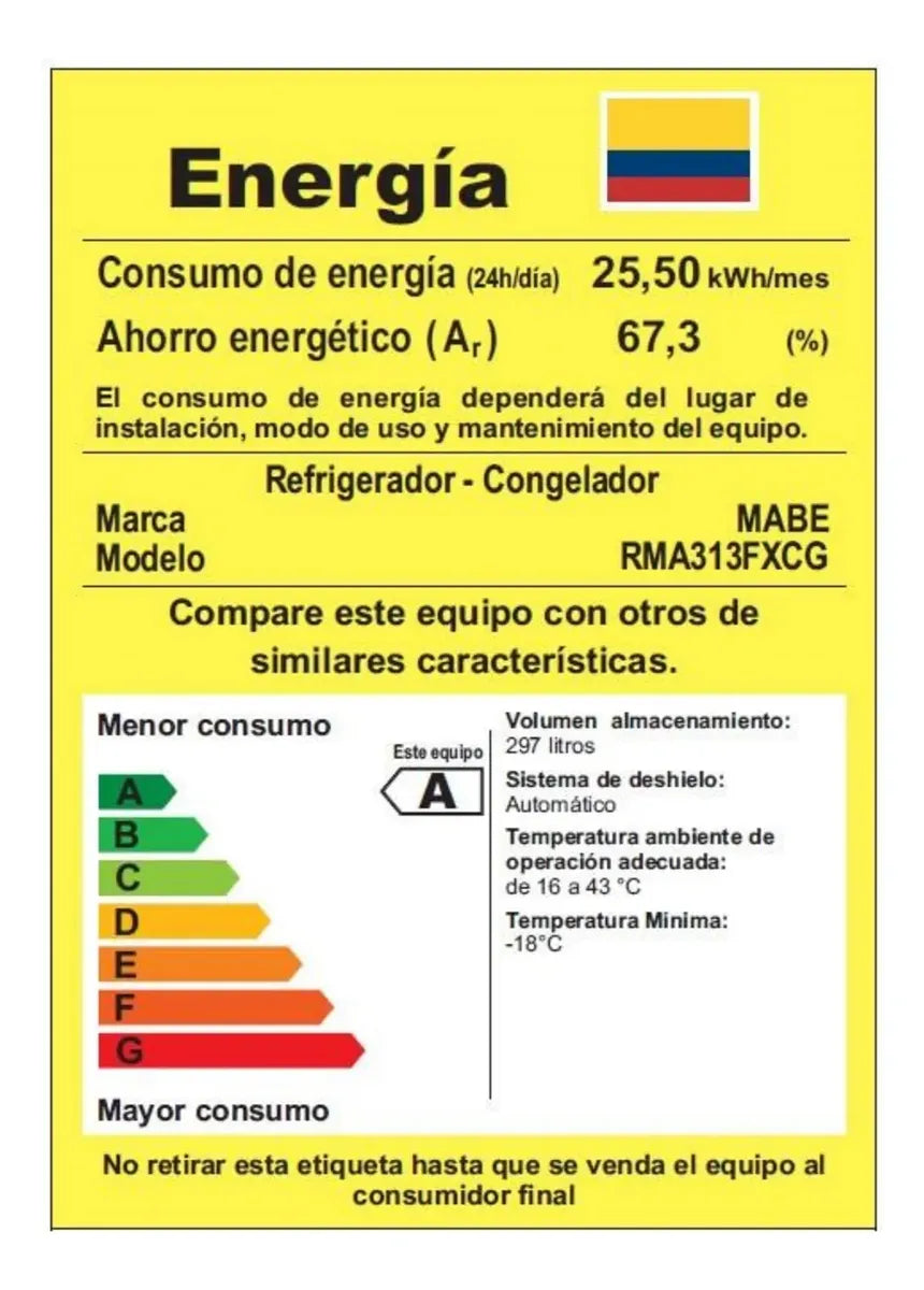 Nevera Mabe No Frost Congelador Superior 297 Litros, Gris