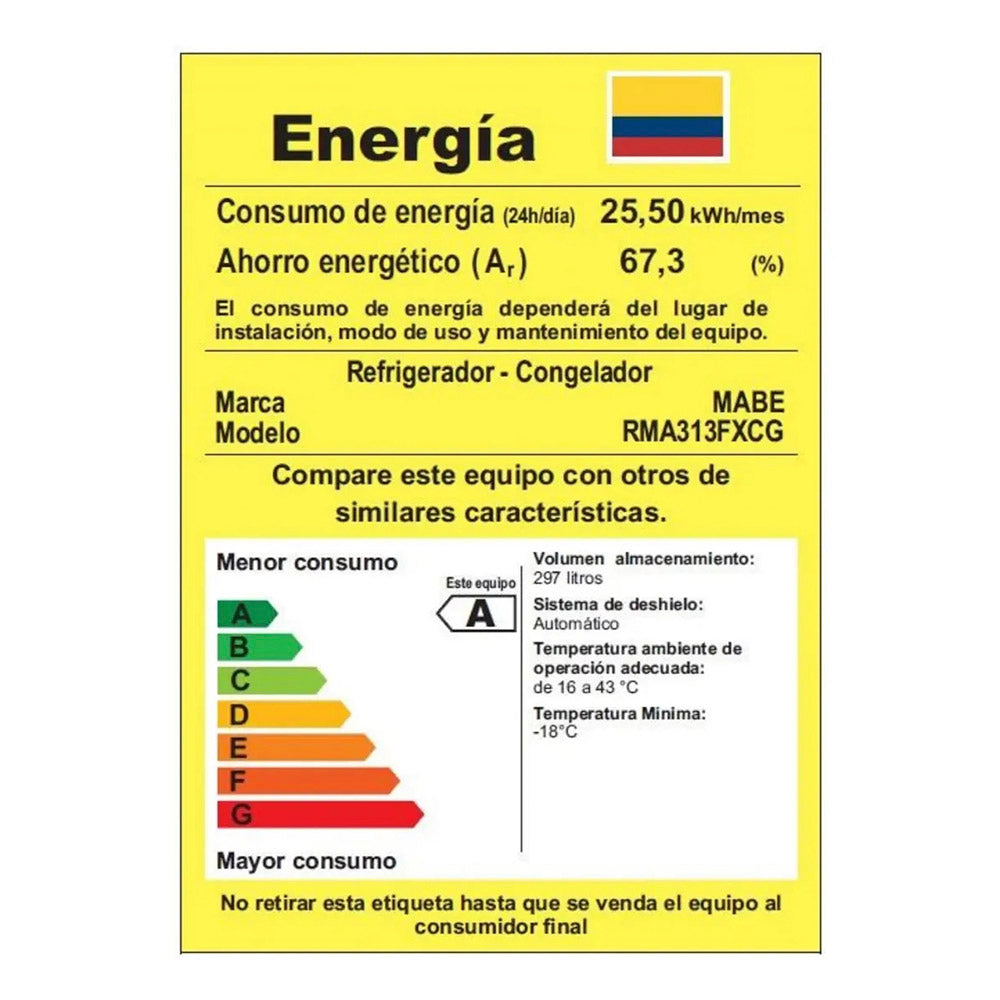 Nevera Mabe No Frost Congelador Superior 297 Litros, Gris