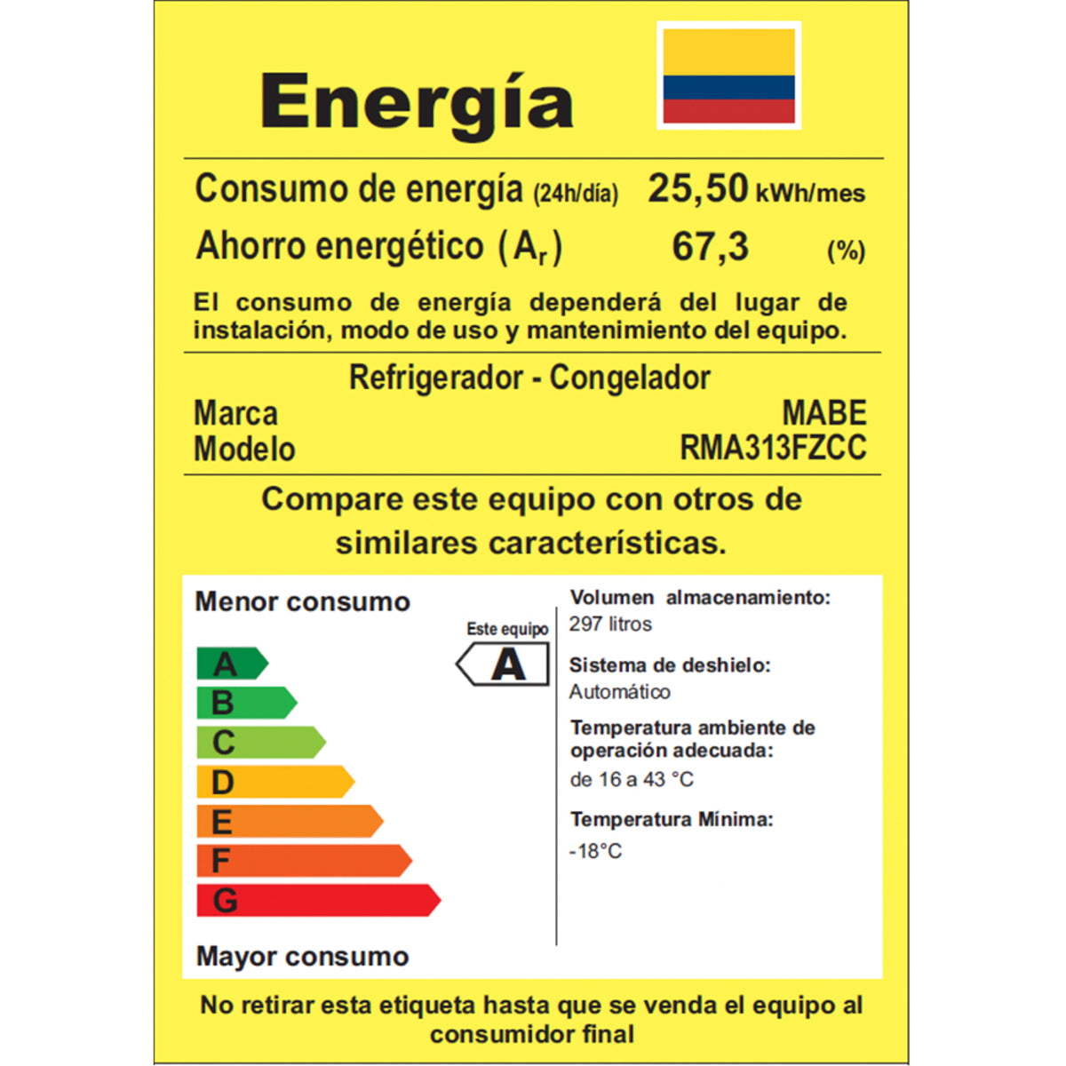 Nevera Mabe No Frost Congelador Superior 297 Litros, Negro