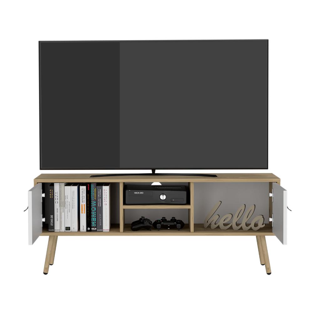 Mesa para TV Lienxo, Blanco y Fresno Europeo, con Espacio para TV hasta 50 Pulgadas