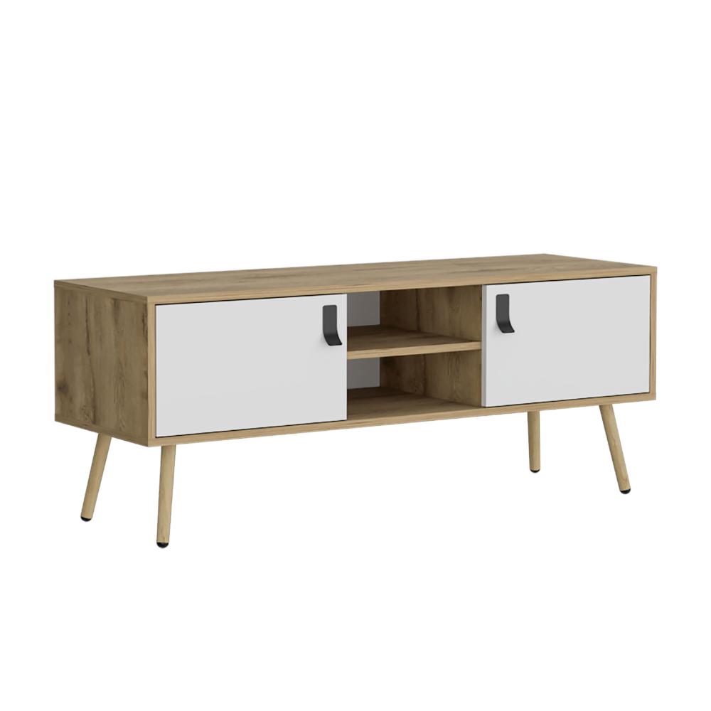 Mesa para TV Lienxo, Blanco y Fresno Europeo, con Espacio para TV hasta 50 Pulgadas