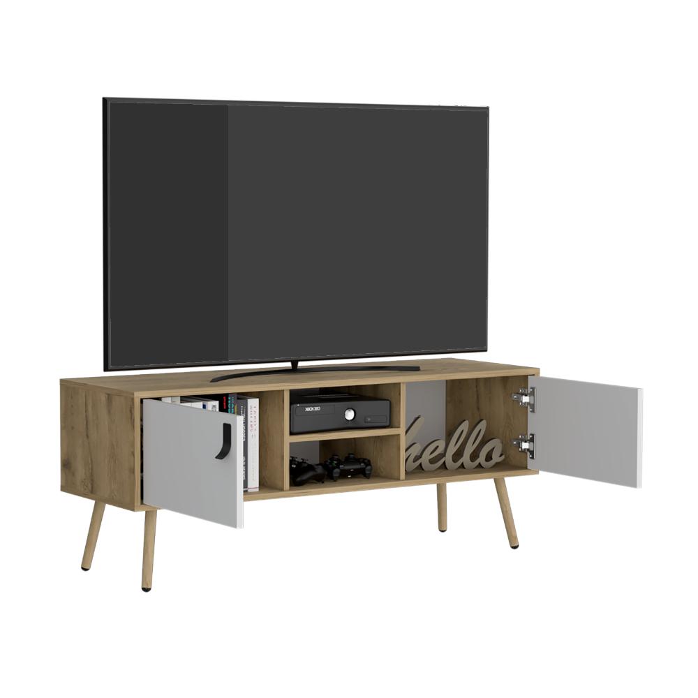 Mesa para TV Lienxo, Blanco y Fresno Europeo, con Espacio para TV hasta 50 Pulgadas