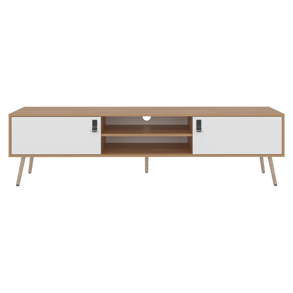 Mesa para TV Lienxo, Fresno Europeo y Blanco, con Espacio para TV hasta 75 Pulgadas
