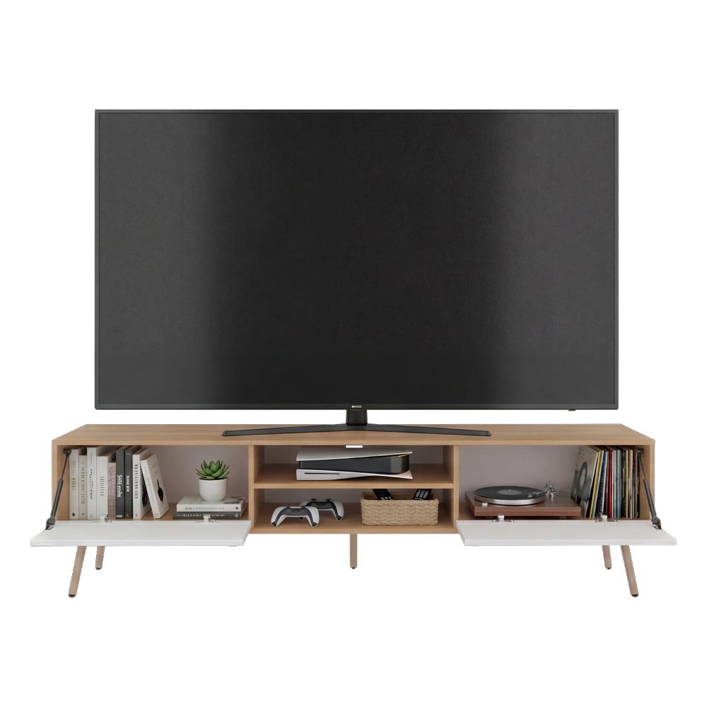Mesa para TV Lienxo, Fresno Europeo y Blanco, con Espacio para TV hasta 75 Pulgadas