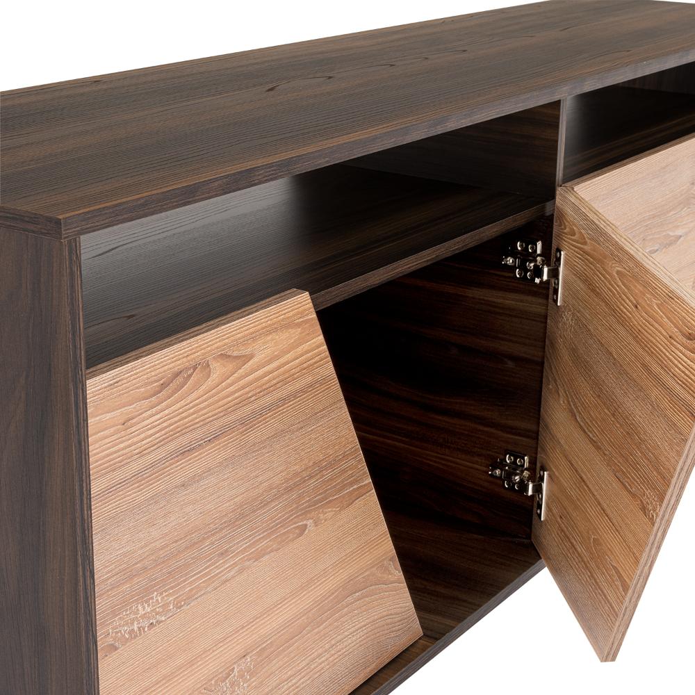 Mesa Para Tv Orus, Fresno Europeo y Nogal, con Espacio Para Televisor de 70 Pulgadas