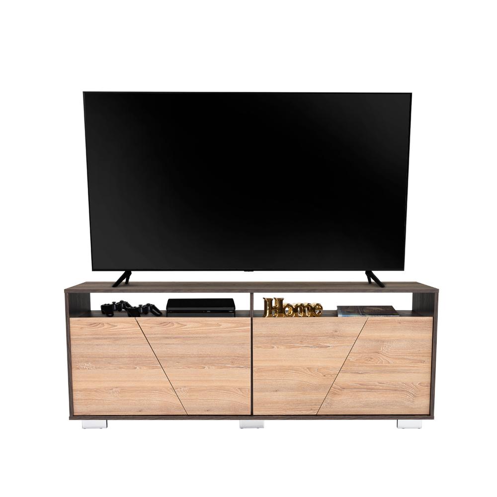 Mesa Para Tv Orus, Fresno Europeo y Nogal, con Espacio Para Televisor de 70 Pulgadas