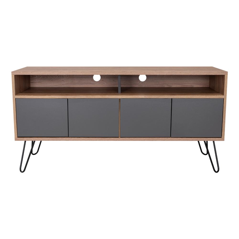 Mesa Para Tv Lara, Fresno Europeo y Plata Oscuro, Para Televisor de 55 Pulgadas