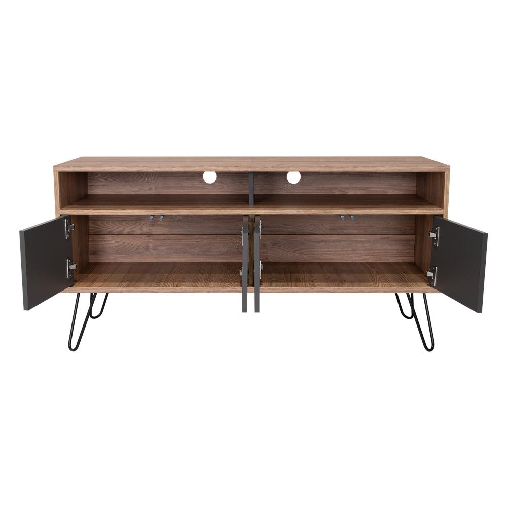 Mesa Para Tv Lara, Fresno Europeo y Plata Oscuro, Para Televisor de 55 Pulgadas