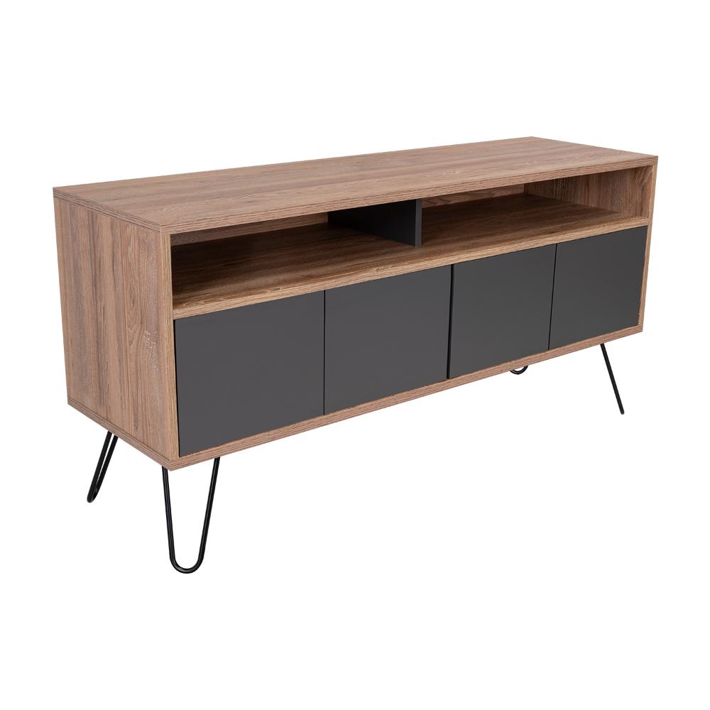 Mesa Para Tv Lara, Fresno Europeo y Plata Oscuro, Para Televisor de 55 Pulgadas