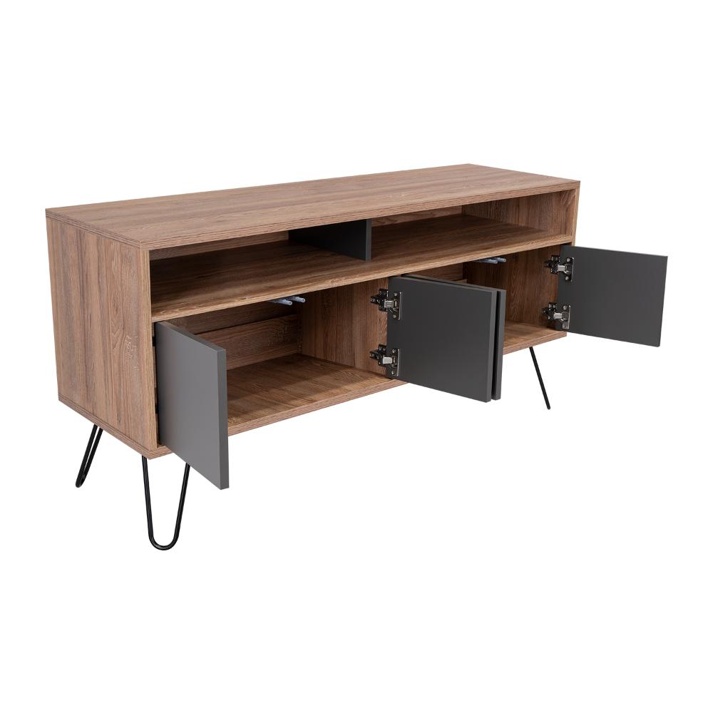 Mesa Para Tv Lara, Fresno Europeo y Plata Oscuro, Para Televisor de 55 Pulgadas