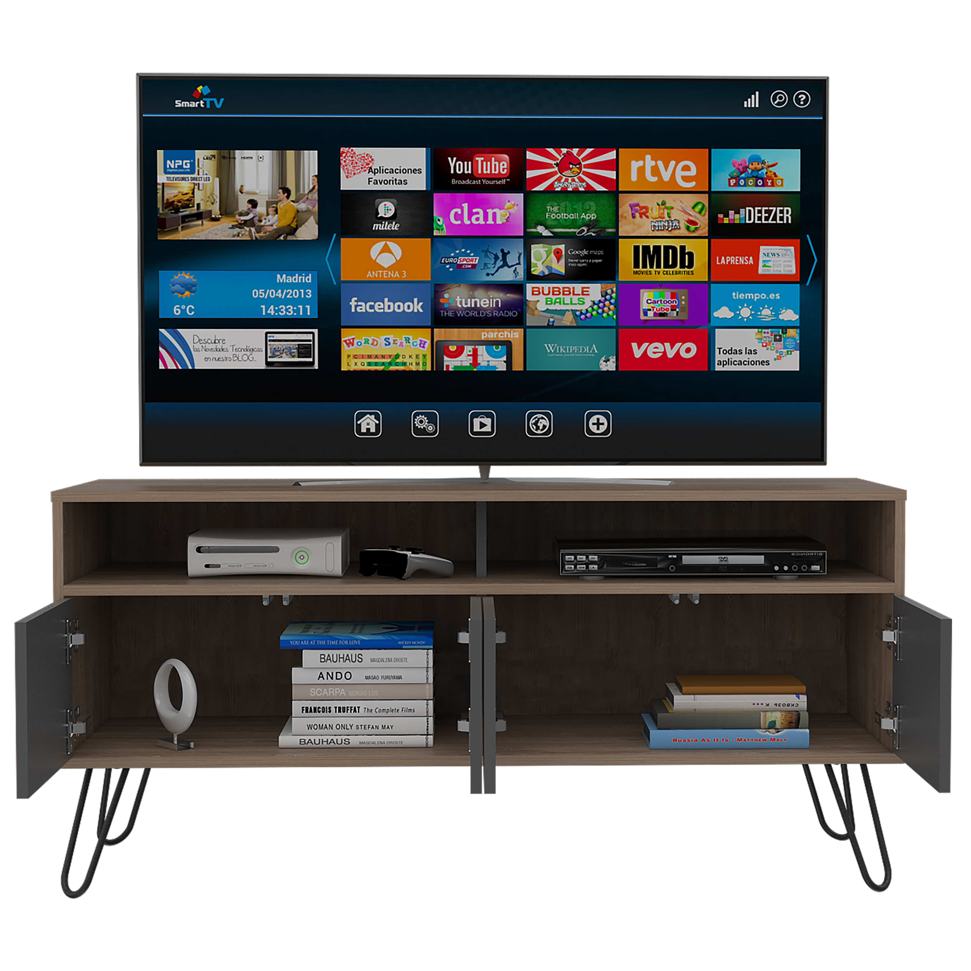 Mueble Multiusos Lara, Miel y Plata Oscuro, para Televisor de 55 Pulgadas