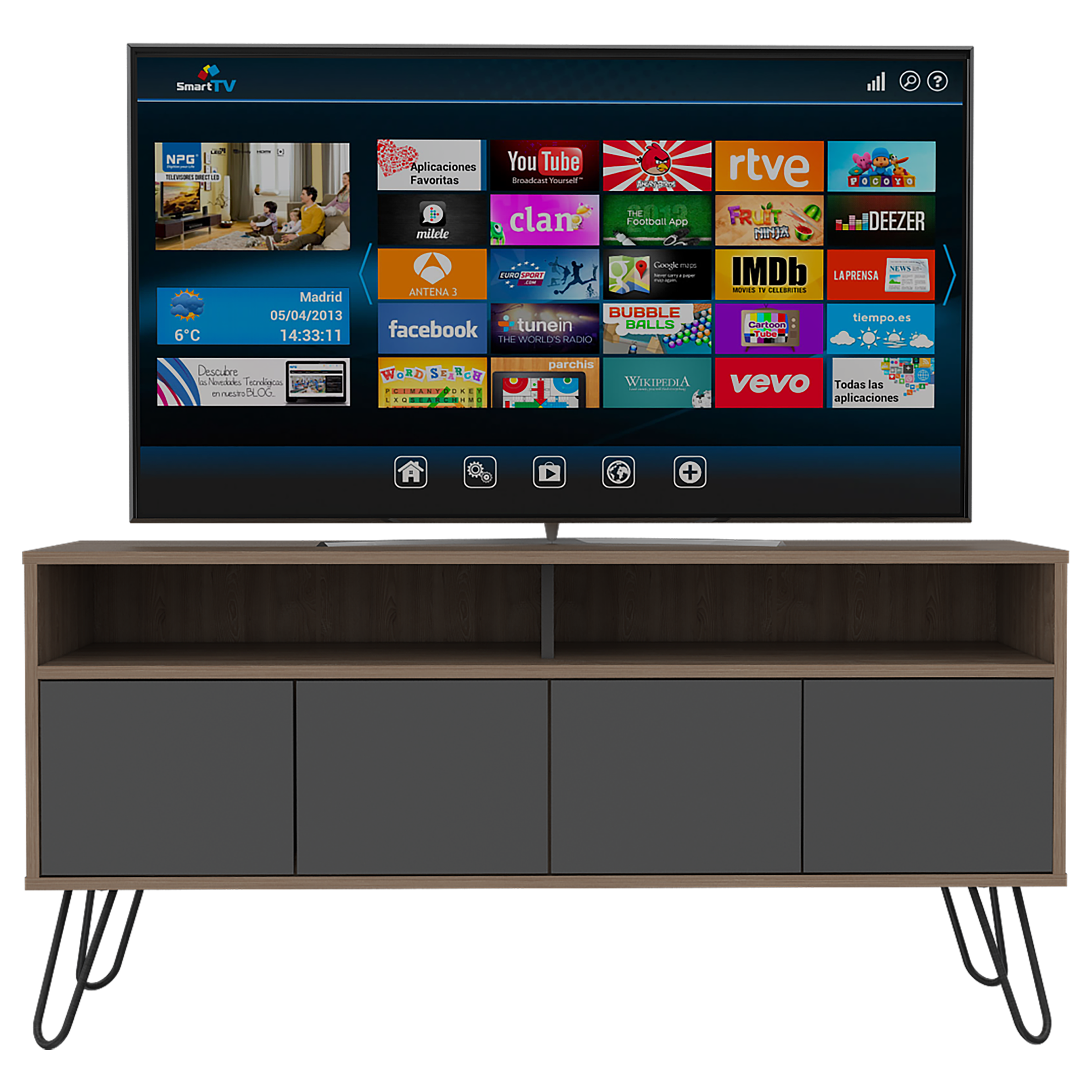 Mueble Multiusos Lara, Miel y Plata Oscuro, para Televisor de 55 Pulgadas