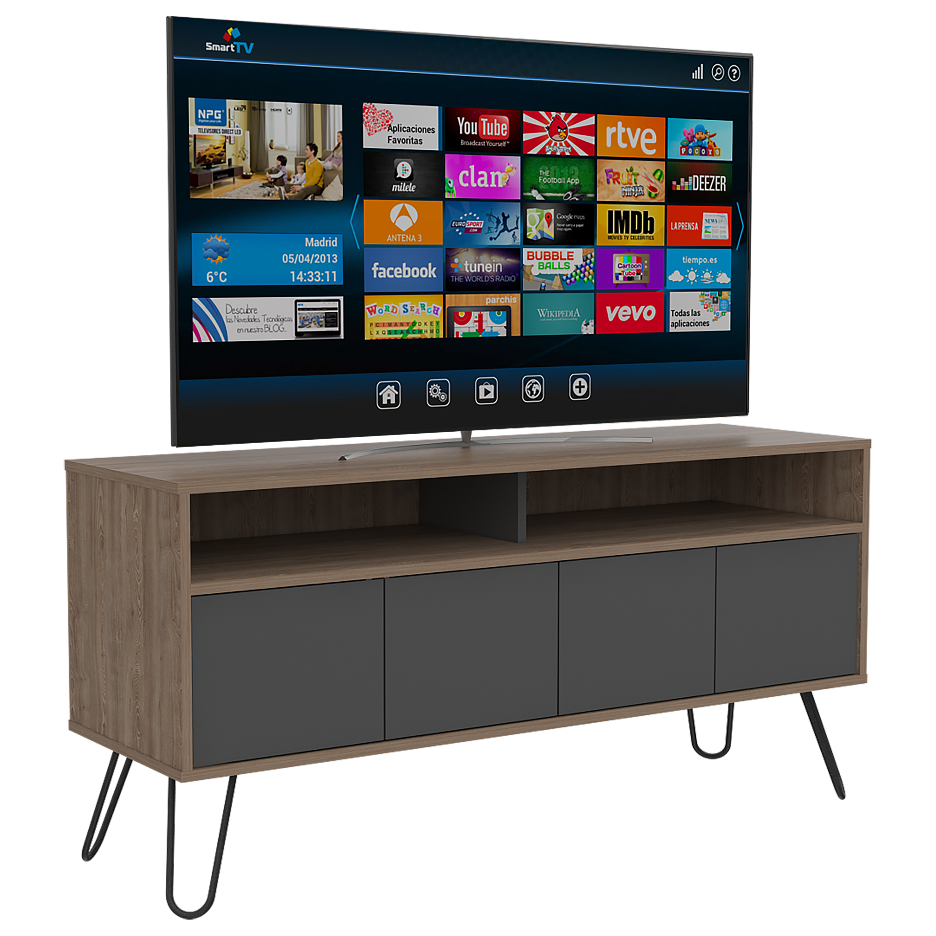 Mueble Multiusos Lara, Miel y Plata Oscuro, para Televisor de 55 Pulgadas