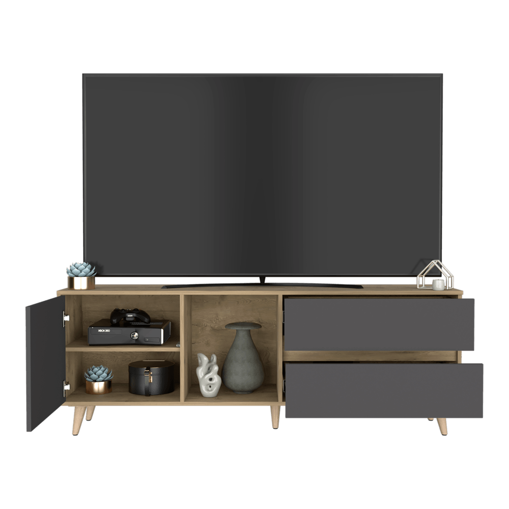 Mesa Para Tv Nashira, Macadamia y Plata Oscuro, con Espacio Para Televisor de Hasta 65 Pulgadas - VIRTUAL MUEBLES